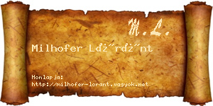 Milhofer Lóránt névjegykártya